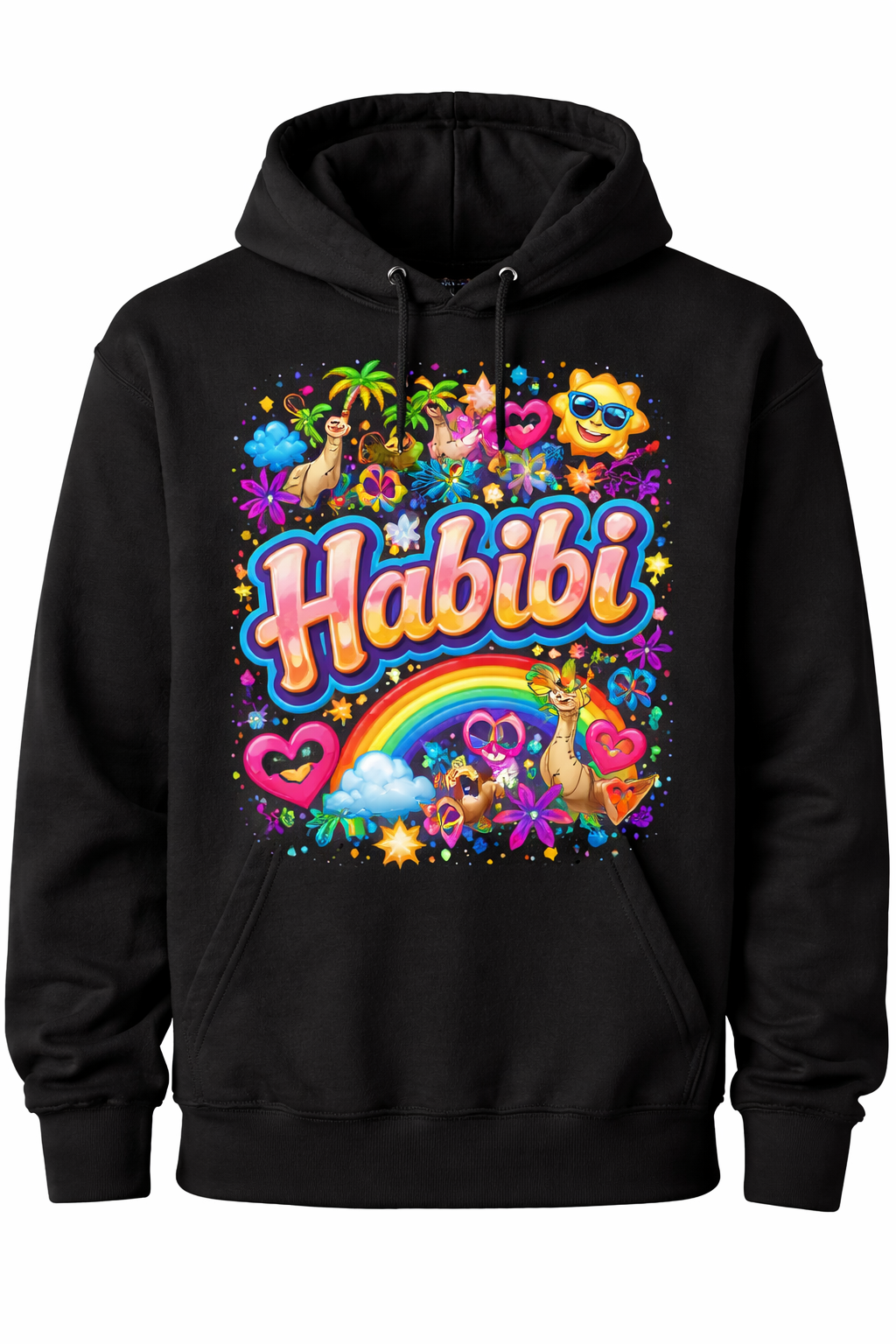Schwarzer Hoodie mit Habibi Design vorne