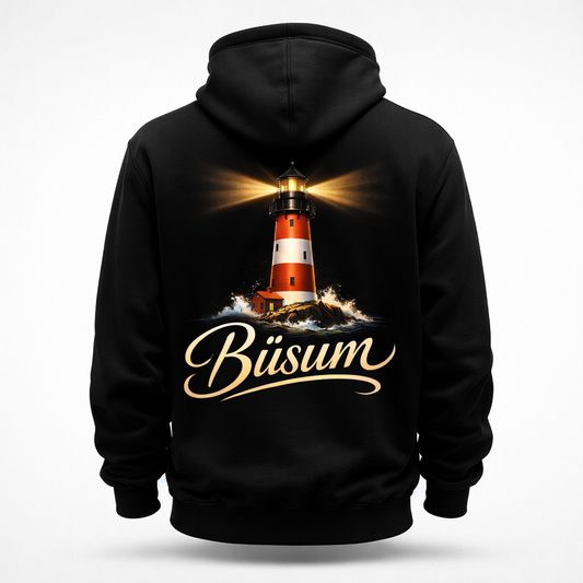 Schwarzer Hoodie mit Büsum Anker auf den Rücken in schwarz